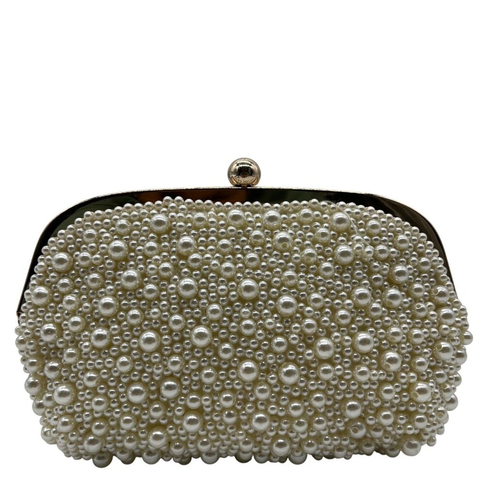 I.N.C. International Concepts Ivory Satin All Over Pearl Clutch
